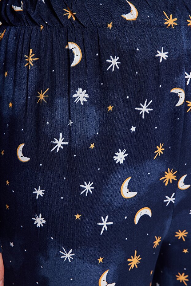 Indigo Galaksi Desenli Viskon Dokuma Pijama Takımı THMAW24PT00093 - 7