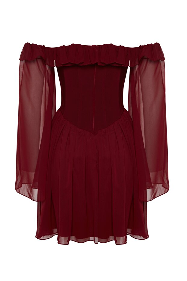 Bordo A-Kesim Düğün/Nikah Şık Abiye Uçuş Uçuş Mezuniyet Elbisesi TPRSS23EL00096 - 12