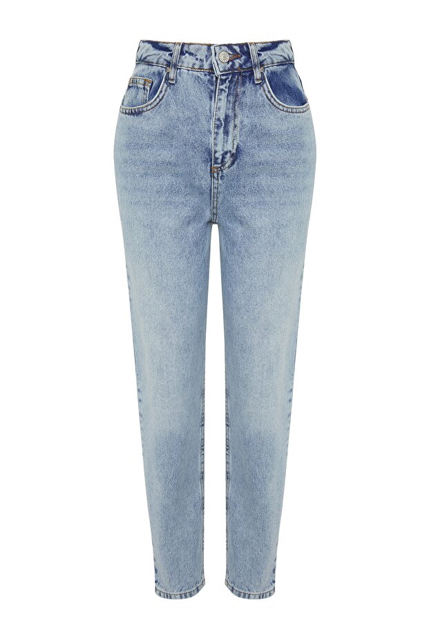 Açık Mavi Yüksek Bel Mom %100 Pamuk Non-Stretch Jeans TWOAW24JE00076 - 7