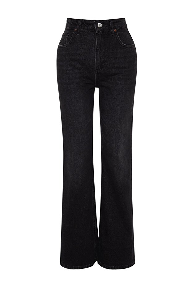 Siyah Yüksek Bel Wide Leg Geniş Paça %100 Pamuk Non-Stretch Jeans TWOAW24JE00073 - 5