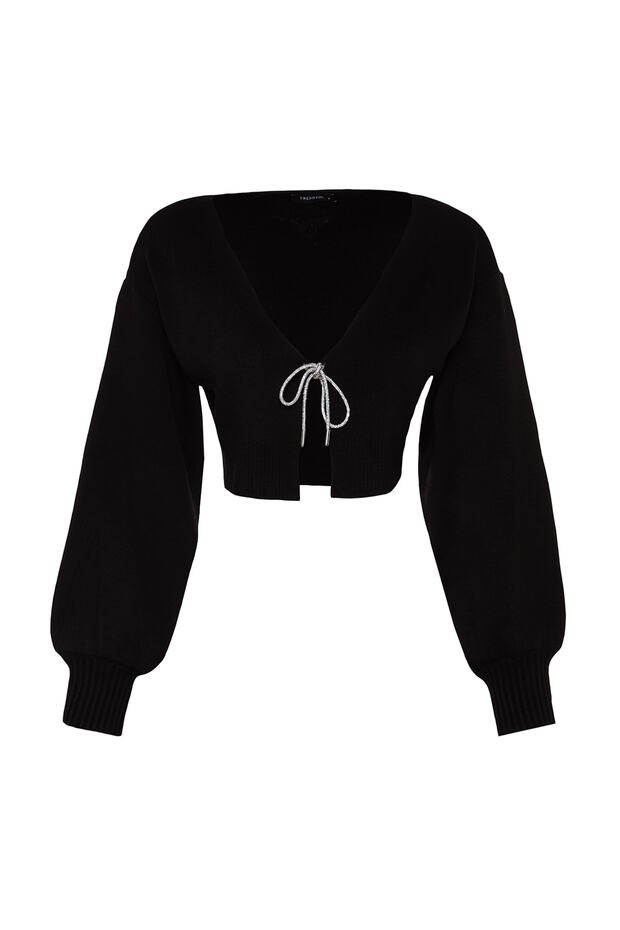 Siyah Süper Crop Basic Fiyonklu Triko Hırka TWOAW24HI00315 - 11