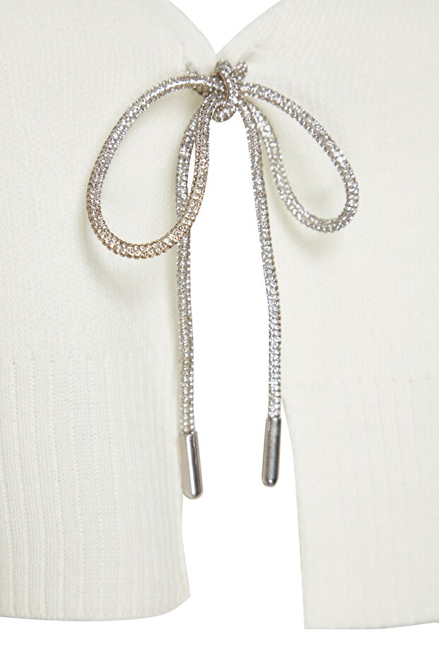 Ecru Super Crop Bow Detailed Knitwear Cardigan - Twoaw24Hi00315 - 8