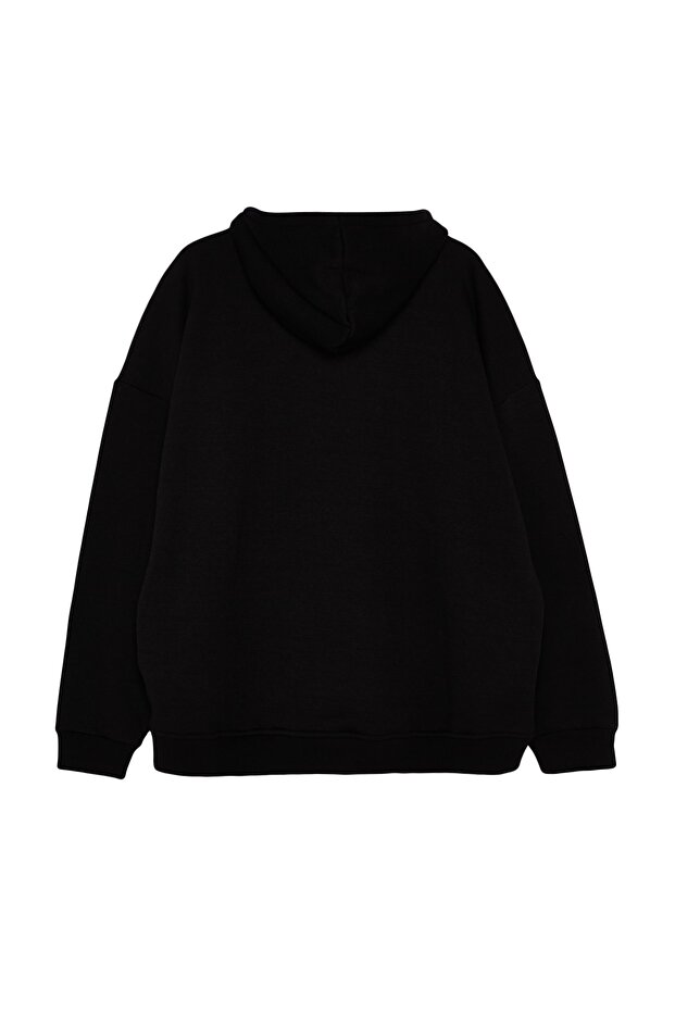 Černá unisex mikina s kapucí plus velikost oversize/široký střih fleece uvnitř Tmnaw24Ao00021 - 8