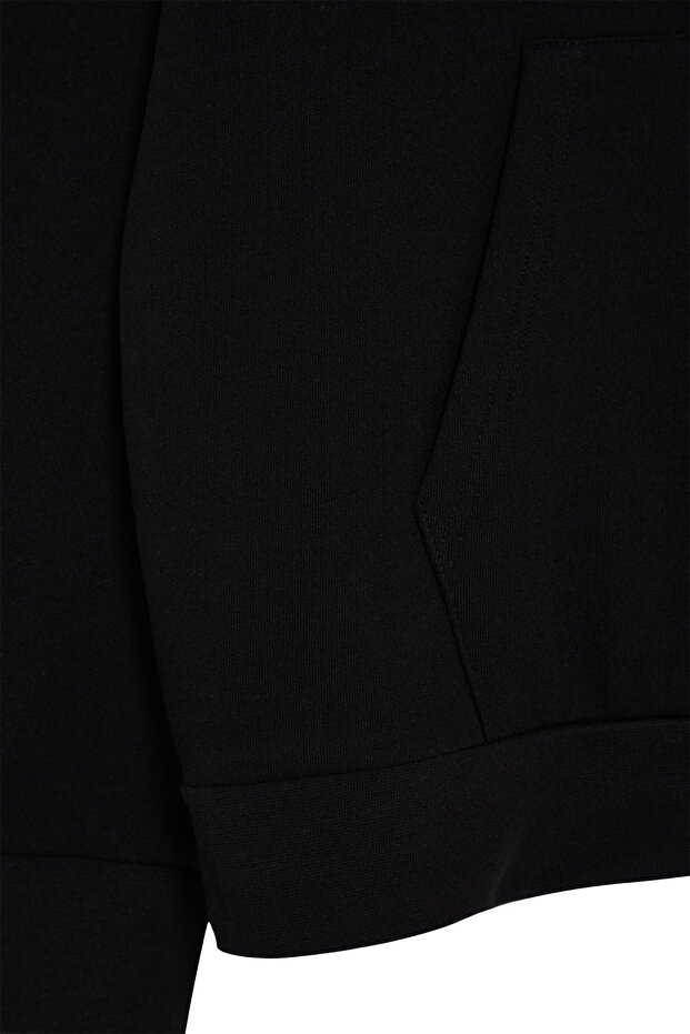 Siyah Büyük Beden apüşonlu Oversize/Geniş Kesim İçi Polar/Sıcak Tutan Sweatshirt TMNAW24AO00013 - 8
