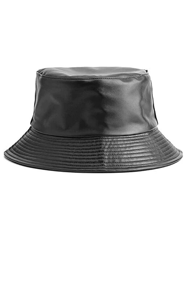 Siyah Deri Bucket Şapka - 4