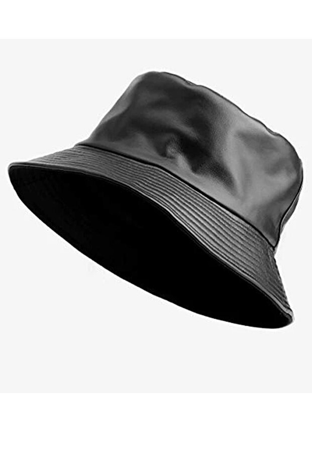 Siyah Deri Bucket Şapka - 3
