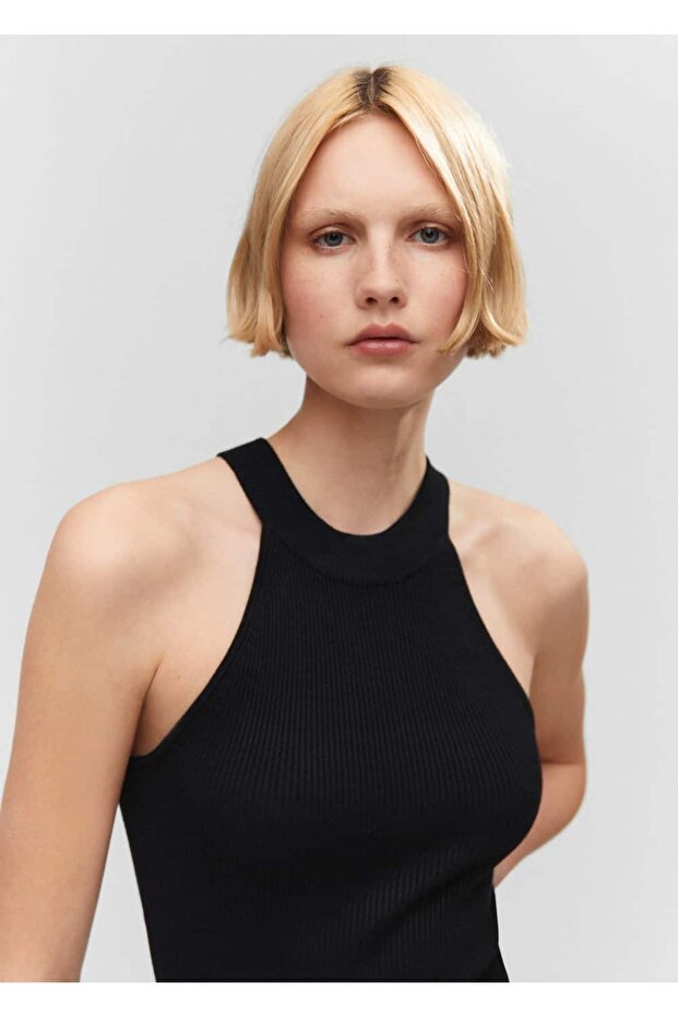 Halter Yaka Triko Elbise - 7