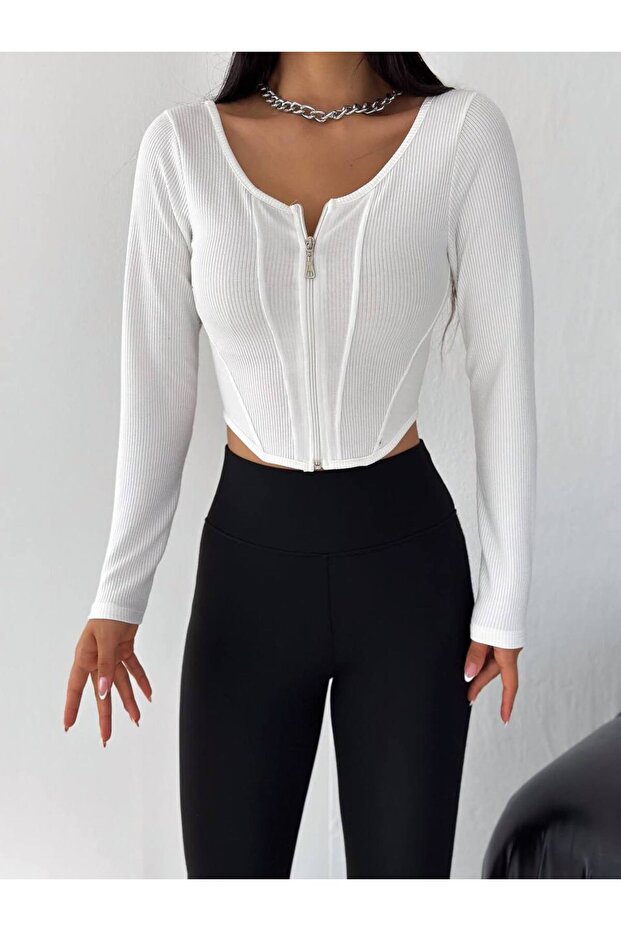 Parçalı Fermuarlı Crop - 2