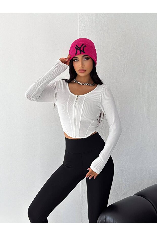 Parçalı Fermuarlı Crop - 1