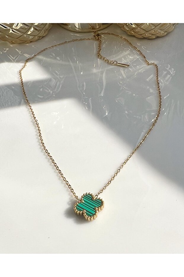 Çelik Model Yeşil Kolye - 2