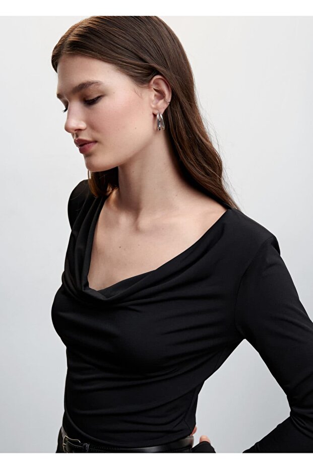 Drape Yakalı Tişört - 7