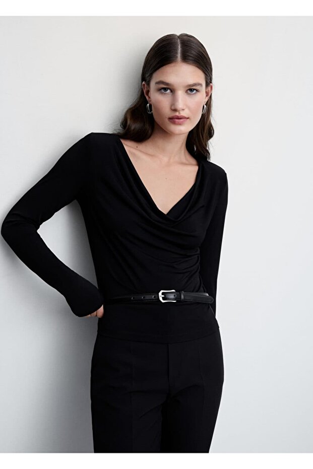 Drape Yakalı Tişört - 5