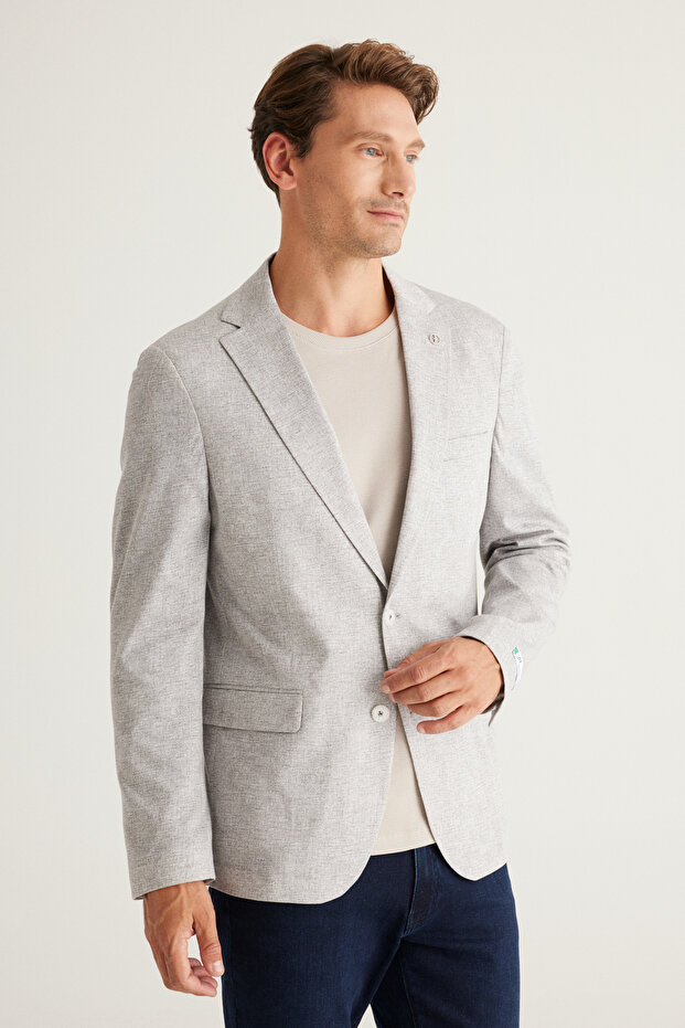Men's Black-White Slim Fit Narrow Cut Mono Collar 100% Cotton Patterned Jacket