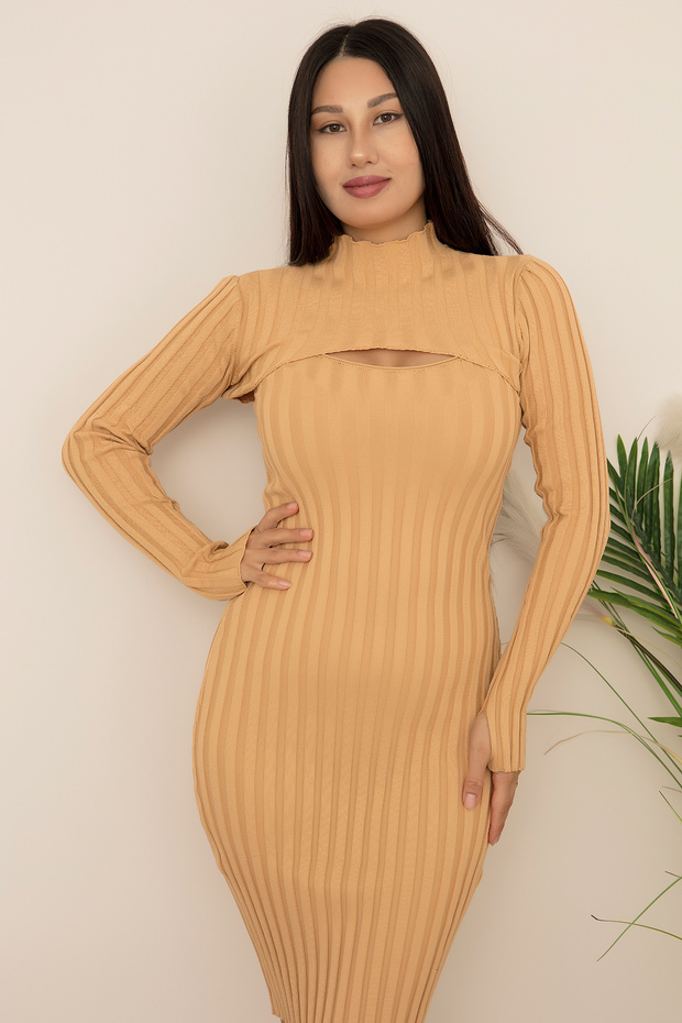 Croplu Elbiseli Fitilli İkili Triko Takım 1104 - 4