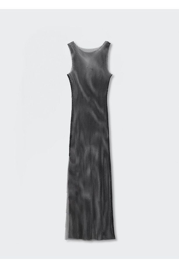 Kristal Detaylı File Elbise - 3