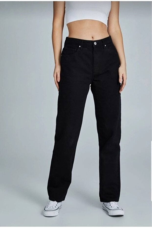 WOMEN'S BLACK BOYFREND EMBROIDERY PANT