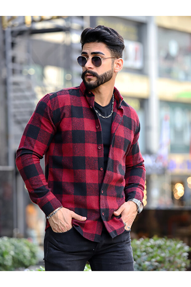 Lumberjack Shirt Claret Red with Black Buttons