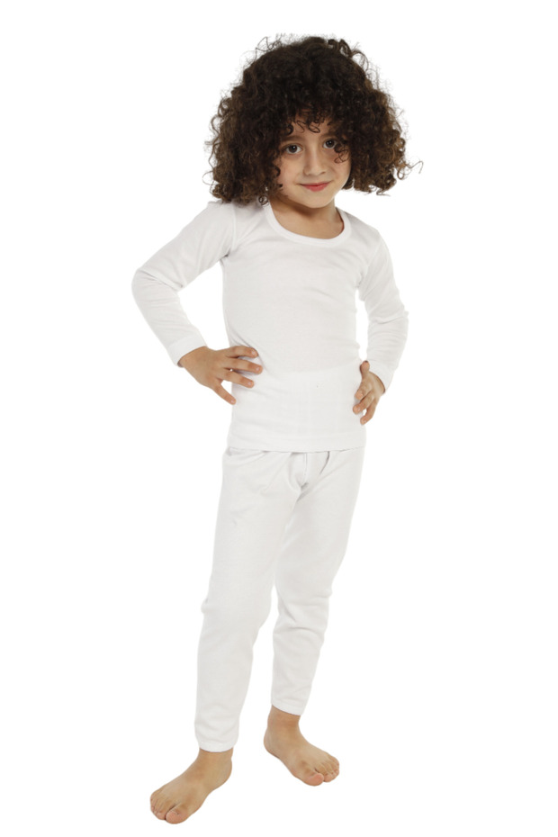 Boy's Thermal Fleece-Lined Underwear Set Bottom Top Set Cotton Flexible Comfortable White 8390