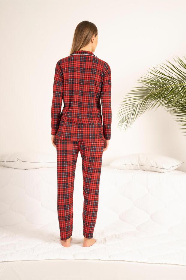 Plaid Patterned Buttoned Pijama Set - 7