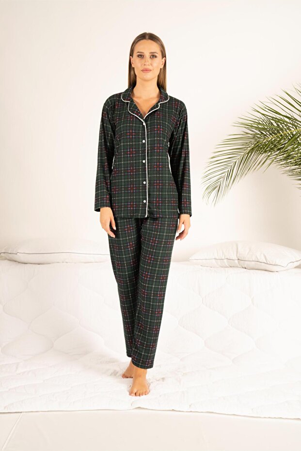 مجموعة بيجامة منقوشة بأزرار - 1