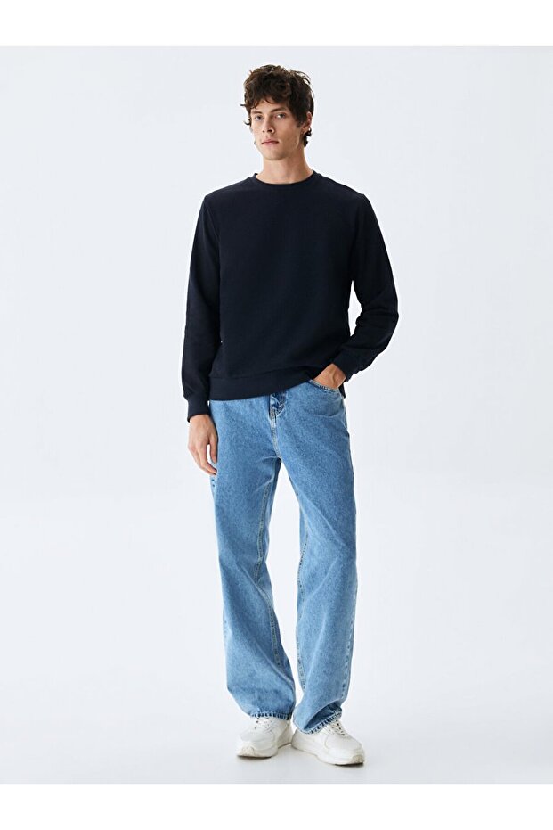 Bisiklet Yaka Lacivert Sweatshırt - 1