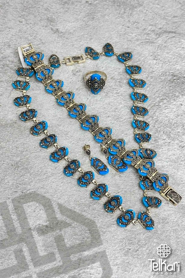 Firuze Taşlı Markazit Gümüş Set - 1