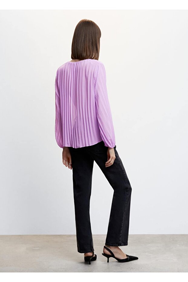 Plissierte Bluse mit Puffärmeln - 4