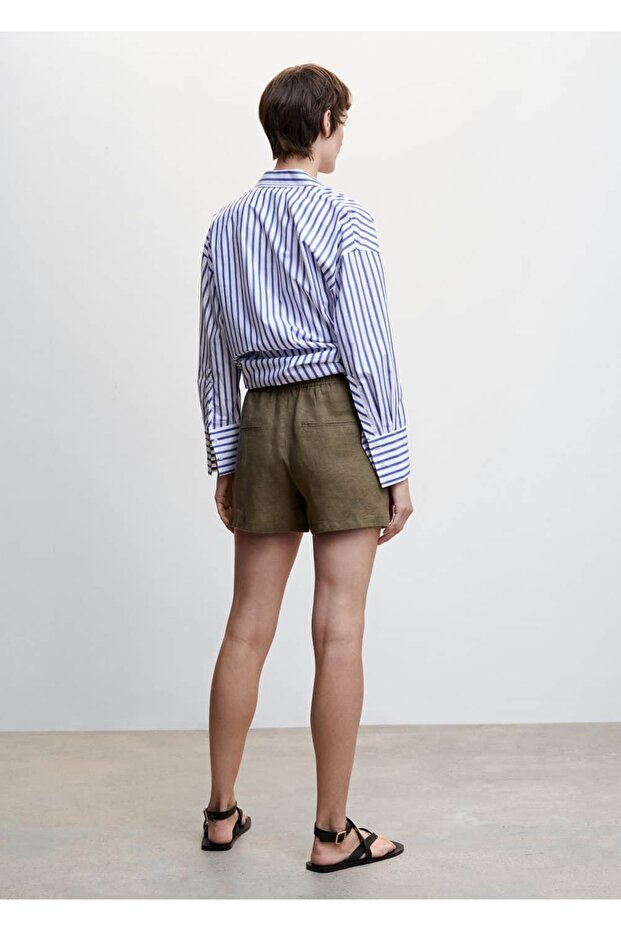 Büzgülü Keten Şort - 4