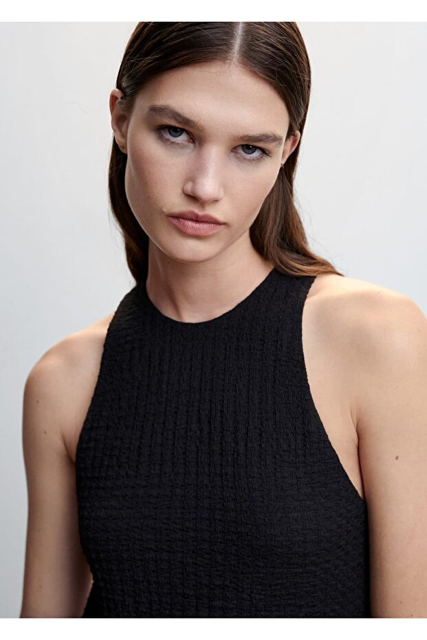 Dokulu Mini Elbise - 7