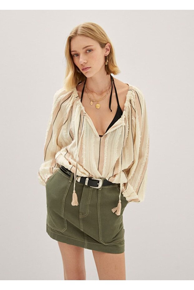 Çizgi Dokumalı Bluz - 1