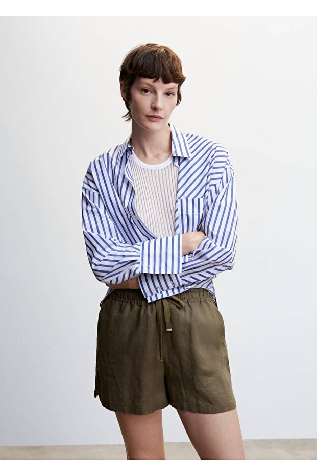 Büzgülü Keten Şort - 1