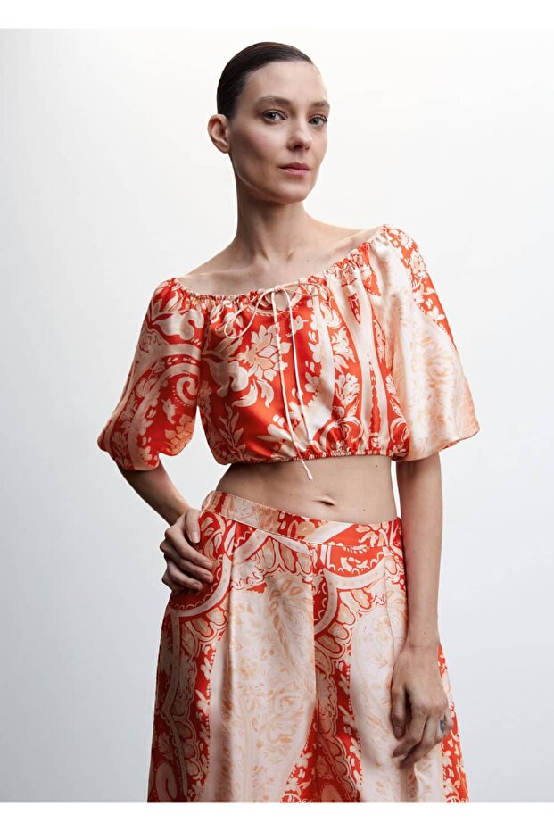 Desenli Balon Kol Bluz - 1