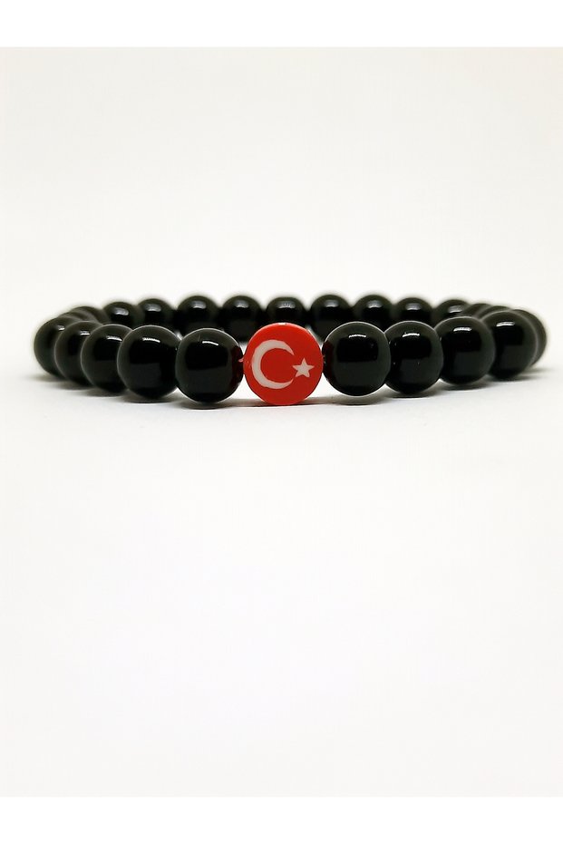 Fimo Crescent and Star Red and White Figured Natural Stone Onyx Bracelet