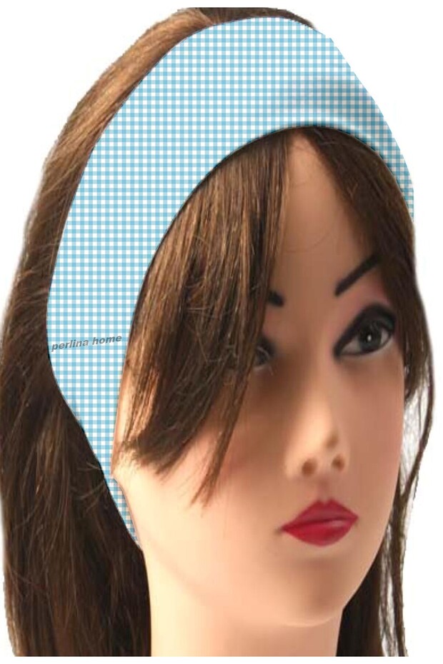 Plaid Hair Band Light Blue
