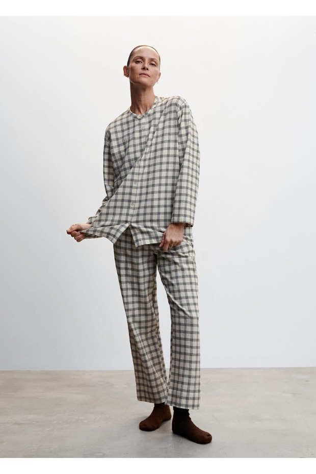 Kareli Pamuklu Pijama Üstü - 2