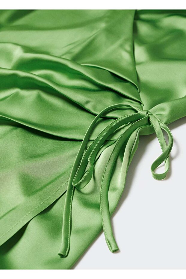 Drapeli Saten Elbise - 8