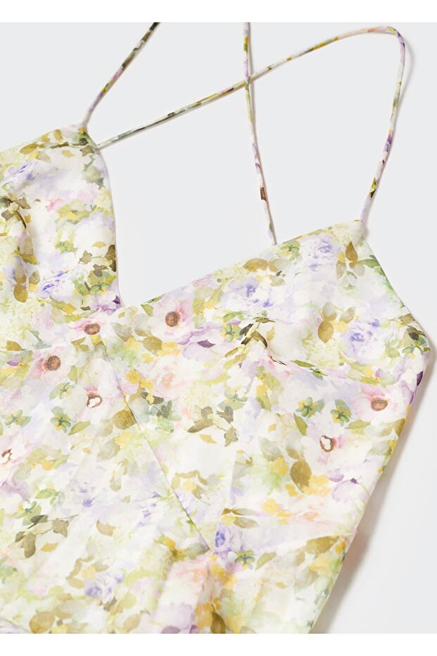 Çiçekli Pilili Elbise - 6