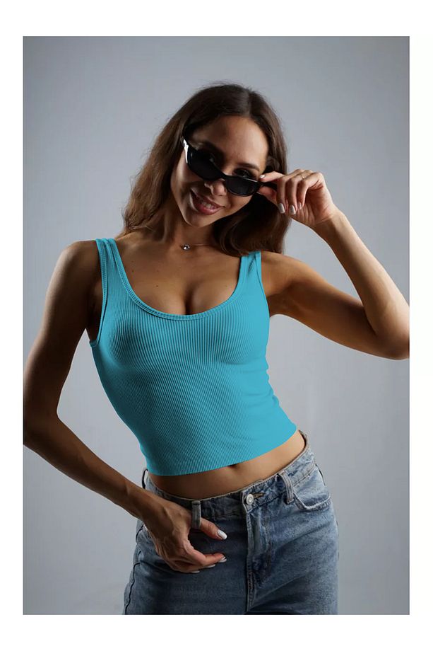 Marsala Model Sıkılaştırıcı Biker Crop Örme Ve Seamless Model Grimavi Renk - 5