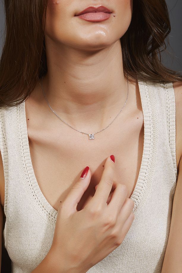 Cristal Kolye 1 Mikron Rodyum Kaplama (925 Ayar Gümüş Üzerine) Zirkonyum - 5