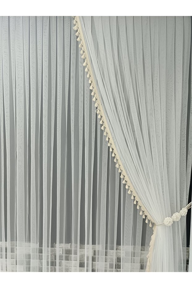 Sheer Curtain and Drapery Curtain Tasseled Drapery Curtain Set