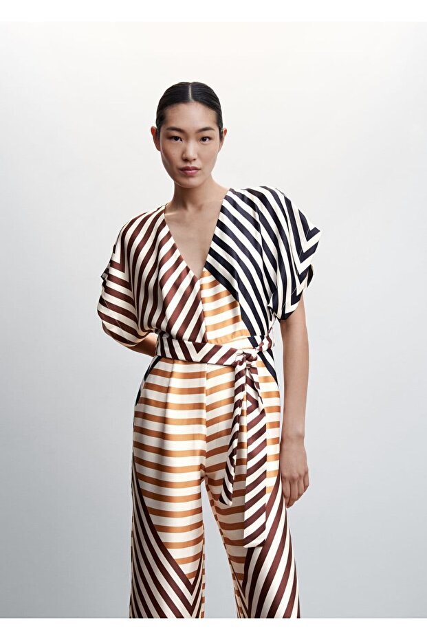 Çizgili Saten Tulum - 1