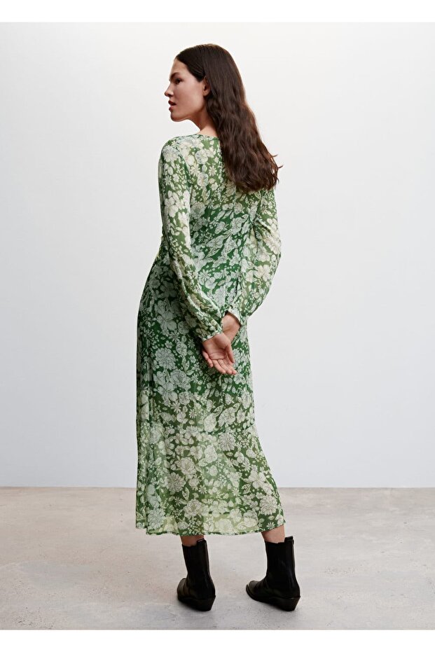 Desenli Midi Elbise - 4