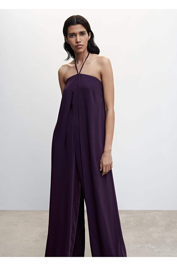 Sırtı Açık Halter Yaka Tulum - 1