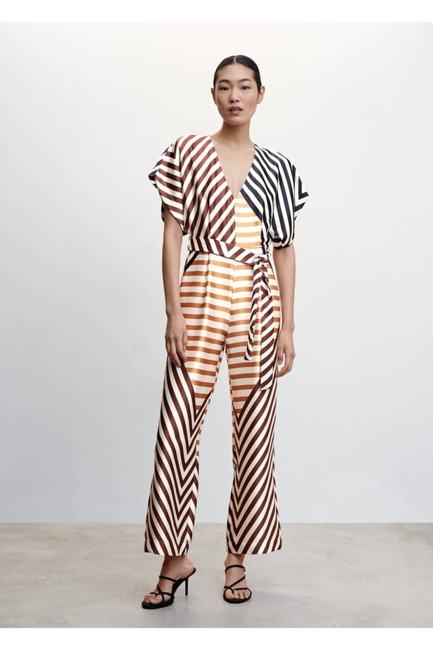 Çizgili Saten Tulum - 2