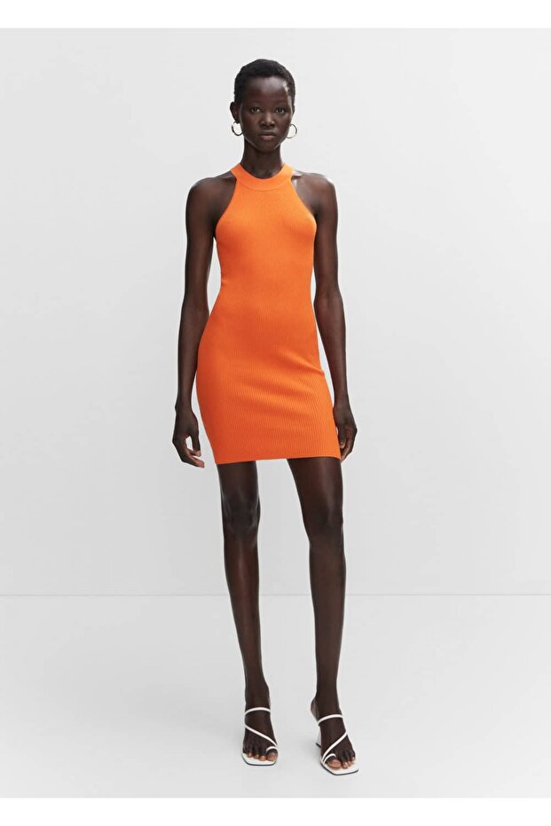 Halter Yaka Triko Elbise - 2