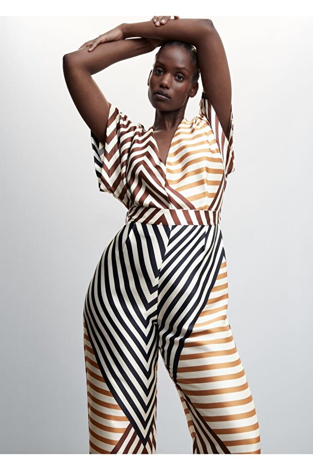 Çizgili Saten Tulum - 7