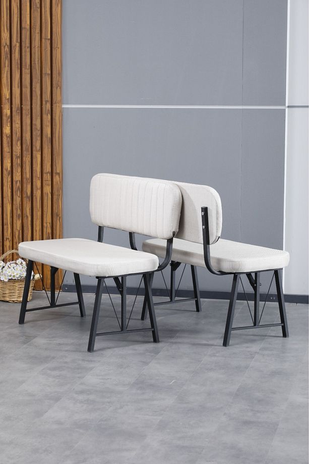 Hayat Serisi Mutfak, Yemek, Bahçe, Kafe, Modern Bench, Puf, 2 Adet - Krem - 1
