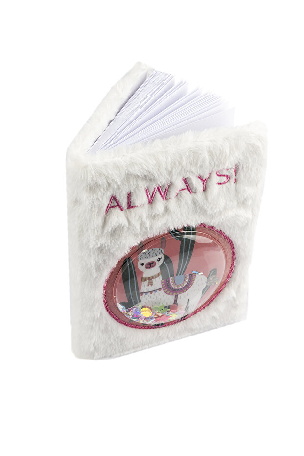 Plush Notebook - Lama Pattern / White - 4