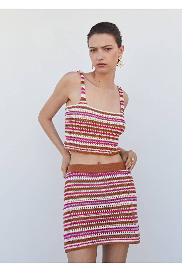 Çizgili triko mini etek - 1