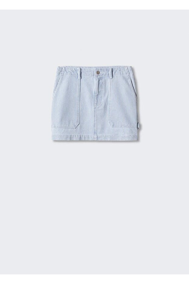 Çizgili Mini Denim Etek - 3